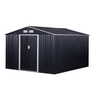 Outsunny 11' x 9' Outdoor Storage Shed, Garden Tool Metal Shed with Foundation Kit, Double Lockable Door, Air Vents and Sloping Roof, for Backyard, Patio, Lawn, Dark Gray