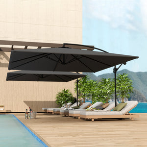 Rectangular Cantilever Parasol 111" x 150.4", Outdoor Garden Umbrella with Crank, Cross Base, Adjustable Tilt, 360° Rotation, UV Protection UPF50+, Grey