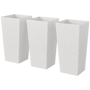 Tall Planters for Outdoor Plants Set of 3, 24 In Taper Planters with Drainage Holes, Rattan Decor Plant Pots for Indoor Outdoor Front Porch Patio Backyard, White