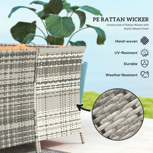 6 Pieces Rattan Garden Furniture Set, 8-Seater Garden Corner Sofa Set with 3 Loveseats, Glass Top Table, Footstools, Outdoor Conservatory Furniture with Cushions for Patio, Orange