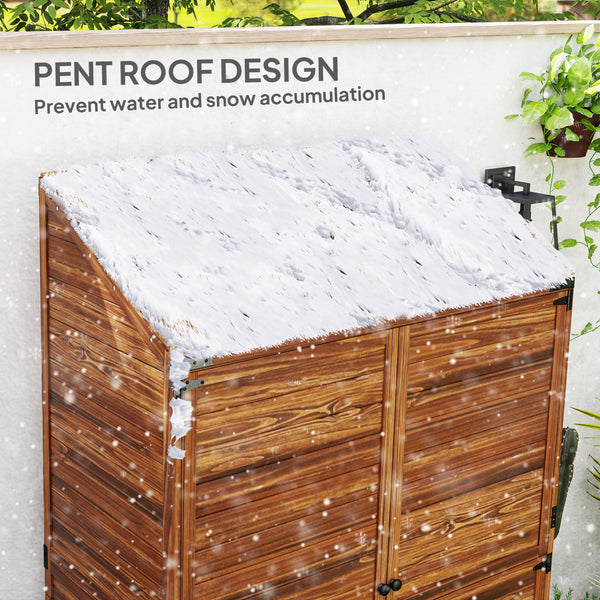 Lean to Wooden Garden Shed, Garden Tool Storage Shed with Double Doors and Shelves, Outdoor Storage Cabinet for Patio Garden, Mixed-Brown
