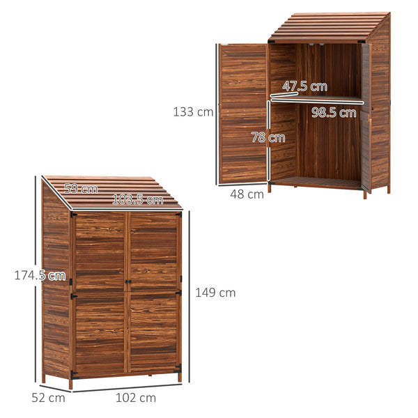 Lean to Wooden Garden Shed, Garden Tool Storage Shed with Double Doors and Shelves, Outdoor Storage Cabinet for Patio Garden, Mixed-Brown
