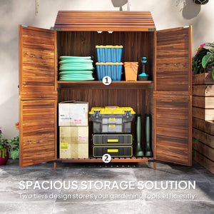 Lean to Wooden Garden Shed, Garden Tool Storage Shed with Double Doors and Shelves, Outdoor Storage Cabinet for Patio Garden, Mixed-Brown