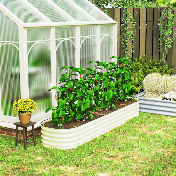 8' x 2' x 1' Galvanized Raised Garden Bed Kit, Outdoor Metal Elevated Planter Box with Safety Edging, Easy DIY Stock Tank for Growing Flowers, Herbs & Vegetables, Cream