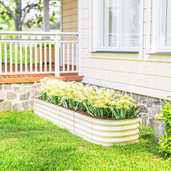 8' x 2' x 1' Galvanized Raised Garden Bed Kit, Outdoor Metal Elevated Planter Box with Safety Edging, Easy DIY Stock Tank for Growing Flowers, Herbs & Vegetables, Cream
