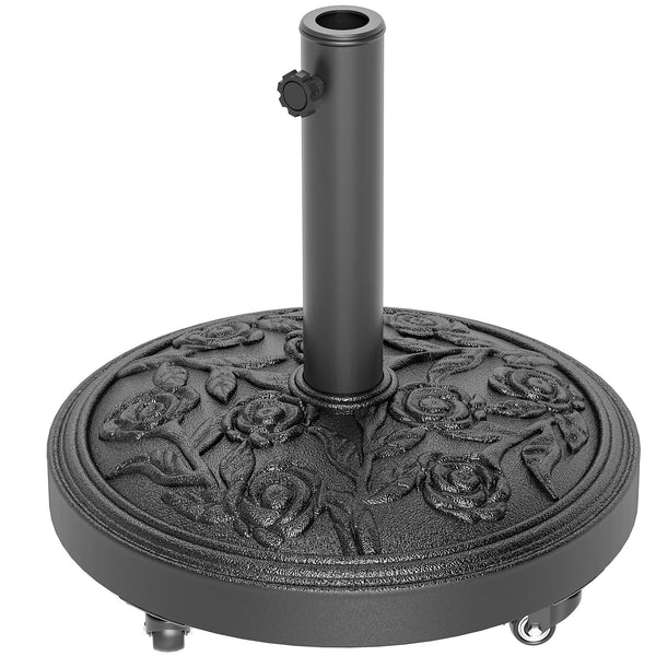 Round Patio Umbrella Base, 46 lbs Resin Umbrella Base with Wheels, Outdoor Umbrella Stand for 1.3"/1.5"/1.9" Umbrella Poles for Outdoor, Lawn, Poolside, Black