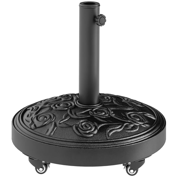 Round Patio Umbrella Base, 46 lbs Resin Umbrella Base with Wheels, Outdoor Umbrella Stand for 1.3"/1.5"/1.9" Umbrella Poles for Outdoor, Lawn, Poolside, Black