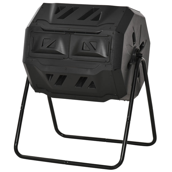 Outsunny Tumbling Compost Bin Outdoor 360° Dual Chamber Rotating Composter 43 Gallon, Black