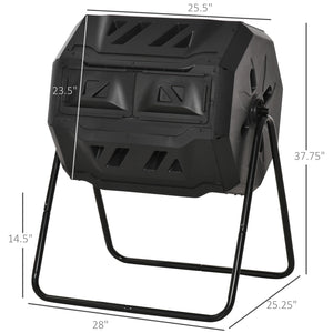 Outsunny Tumbling Compost Bin Outdoor 360° Dual Chamber Rotating Composter 43 Gallon, Black