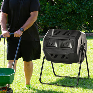 Outsunny Tumbling Compost Bin Outdoor 360° Dual Chamber Rotating Composter 43 Gallon, Black