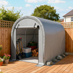 8' x 5' Portable Shed, Water-Resistant Bike Tent with Roll-up Zipper Door and Galvanized Steel Frame, Outdoor Storage Shed for Bike, Firewood, Garden Tools, Light Grey