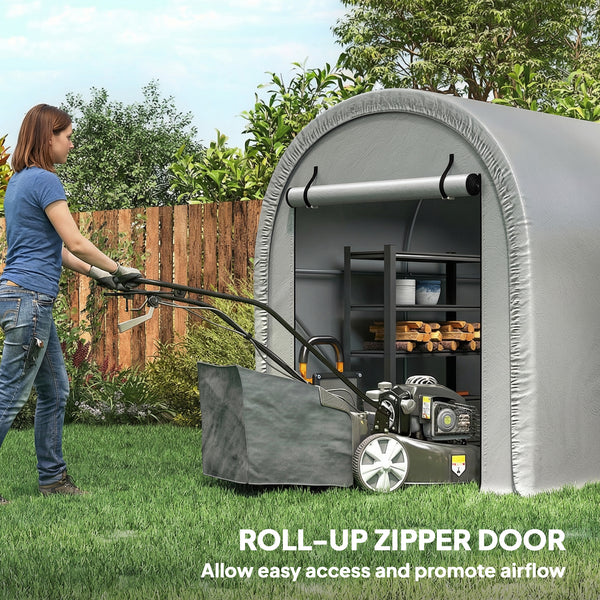 8' x 5' Portable Shed, Water-Resistant Bike Tent with Roll-up Zipper Door and Galvanized Steel Frame, Outdoor Storage Shed for Bike, Firewood, Garden Tools, Light Grey