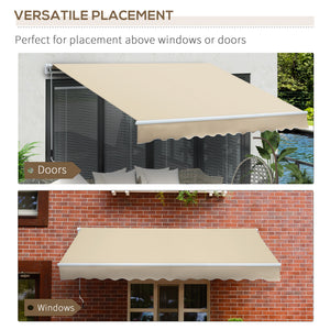 12' x 8' Retractable Awning Patio Awnings Sun Shade Shelter with Manual Crank Handle, 280g/m² UV & Water-Resistant Fabric and Aluminum Frame for Deck, Balcony, Yard, Cream White