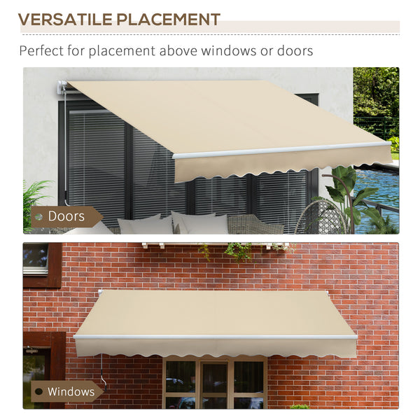 12' x 8' Retractable Awning Patio Awnings Sun Shade Shelter with Manual Crank Handle, 280g/m² UV & Water-Resistant Fabric and Aluminum Frame for Deck, Balcony, Yard, Cream White