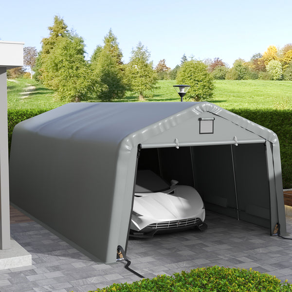 Outsunny 12' x 20' Heavy Duty Carport, Portable Garage Canopy Tent with 2 Ventilation Windows and Large Door, for Car, Truck, Boat, Motorcycle, Bike, Garden Tools, Gray