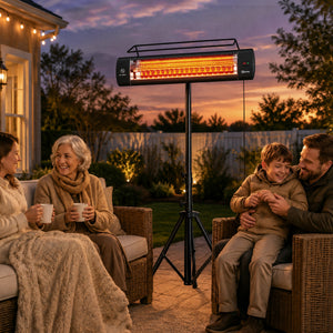 Electric Patio Heater, 1500 W Free Standing IP65 Waterproof Outdoor Infrared Heater with Tripod, 3 Heat Levels, 24H Timer, Touch Screen/Remote Control, Tip-Over/Over Heat Protection, Black