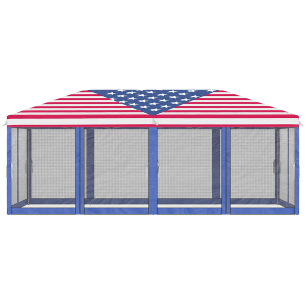 Outsunny 10' x 20' Pop Up Canopy Tent with Netting, Heavy Duty Instant Sun Shelter, Large Tents for Parties with Carry Bag for Outdoor, Garden, Patio, American Flag