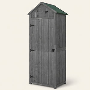 ROWAN Wooden Storage Cabinet w/ Shelves, Tilt Roof & Lockable Double Doors, Grey