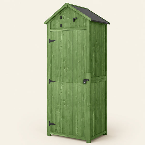 Wooden Outdoor Storage Cabinet with Shelves Tilt Roof & Lockable Double Doors Dark Green