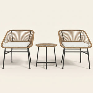 ARVOYA 3 Pieces Garden Rattan Bistro Set with Chairs, Glass Top Table & Cushions, Natural