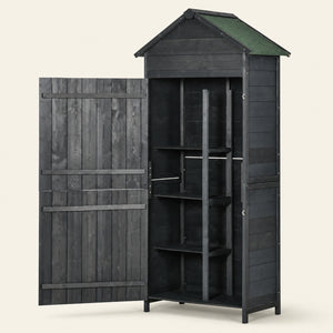 ROWAN Wooden Storage Shed with Lockable Double Doors & Shelves, Grey