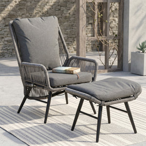 ARVOYA 2 Pieces PE Rattan Garden Leisure Chair Set w/ Adjustable Backrest & Footrest, Light Grey