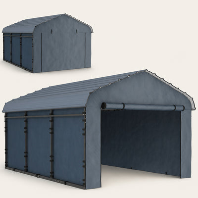 Onward 10' x 15' Heavy Duty Metal Carport with Galvanized Roof & Removable Sidewalls