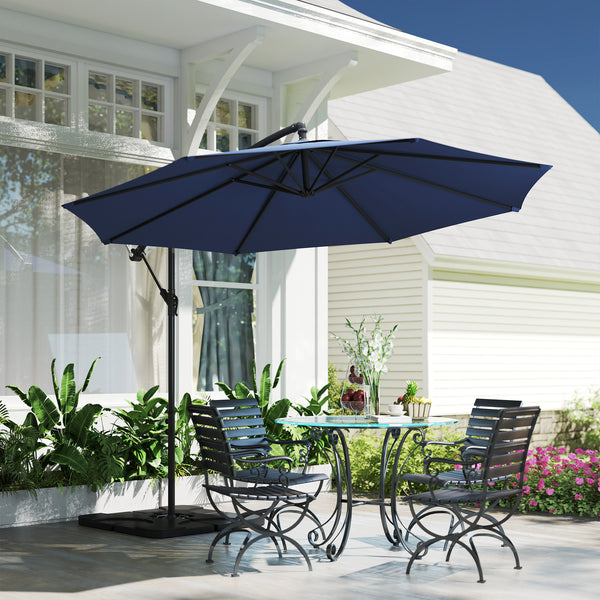 3(m) Garden Banana Parasol Cantilever Umbrella with Crank Handle, Cross Base, Weights and Cover for Outdoor, Hanging Sun Shade, Blue