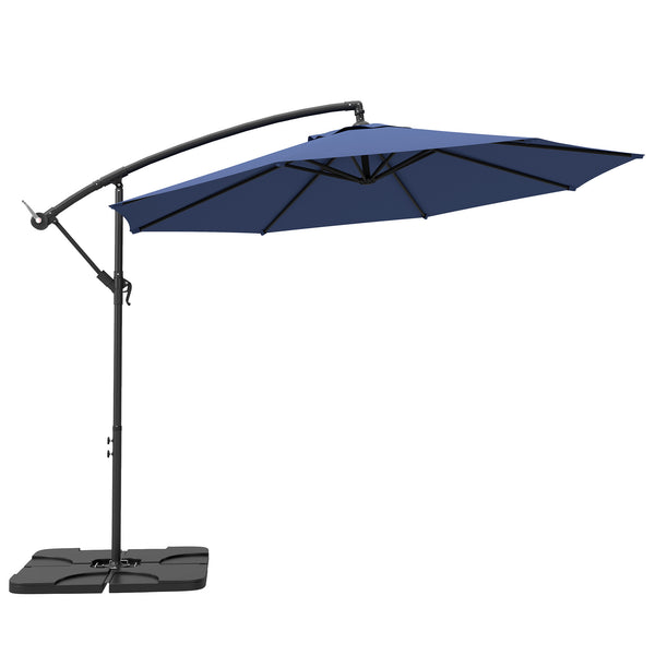 3(m) Garden Banana Parasol Cantilever Umbrella with Crank Handle, Cross Base, Weights and Cover for Outdoor, Hanging Sun Shade, Blue