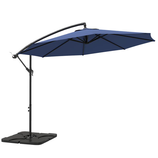 3(m) Garden Banana Parasol Cantilever Umbrella with Crank Handle, Cross Base, Weights and Cover for Outdoor, Hanging Sun Shade, Blue