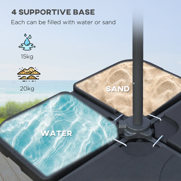 3(m) Garden Banana Parasol Cantilever Umbrella with Crank Handle, Cross Base, Weights and Cover for Outdoor, Hanging Sun Shade, Blue
