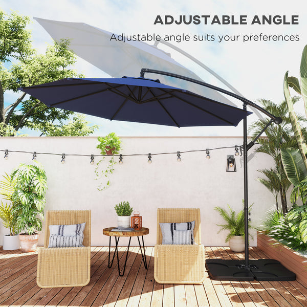 3(m) Garden Banana Parasol Cantilever Umbrella with Crank Handle, Cross Base, Weights and Cover for Outdoor, Hanging Sun Shade, Blue
