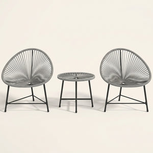 ARVOYA 3 Pieces Rattan Bistro Set with Acapulco Chairs, Glass Top Table & Metal Frame, Grey