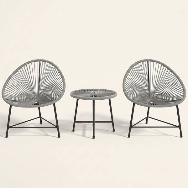 ARVOYA 3 Pieces Rattan Bistro Set with Acapulco Chairs, Glass Top Table & Metal Frame, Grey