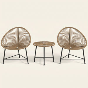 ARVOYA 3 Pieces Rattan Bistro Set with Acapulco Chairs, Glass Top Table & Metal Frame, Natural