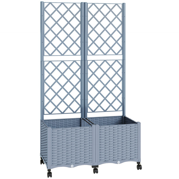 Planter Box with Trellis, Self Watering Raised Garden Bed with Lockable Wheels, 56.3" Trellis Privacy Planter with Drainage Holes for Climbing Plants, Vines, Vegetables, Flowers, Gray