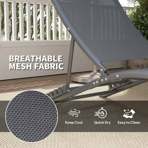 Outdoor Lounge Chair Set of 2, Folding Outdoor Chaise Lounge with Adjustable Backrest, Reclining Sun Tanning Chair with Mesh Seat, Headrest for Beach, Poolside, Grey