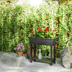 41L Self Watering Raised Garden Bed with Ventilation Transparent Lid Greenhouse, Storage Shelf, Planter Box with Water Level Indicator, 29.5" x 14.2" x 36.2", Black