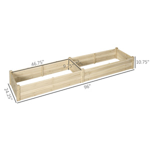 Outsunny 8x2ft Wooden Raised Garden Bed Kit, Elevated Planter with 2 Boxes, Self Draining Bottom and Liner, Patio to Grow Vegetables, Herbs, and Flowers, Natural