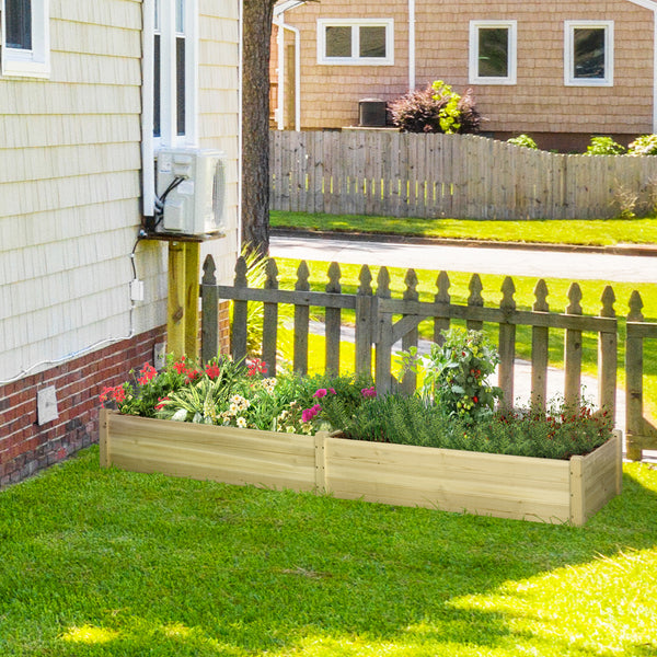 Outsunny 8x2ft Wooden Raised Garden Bed Kit, Elevated Planter with 2 Boxes, Self Draining Bottom and Liner, Patio to Grow Vegetables, Herbs, and Flowers, Natural