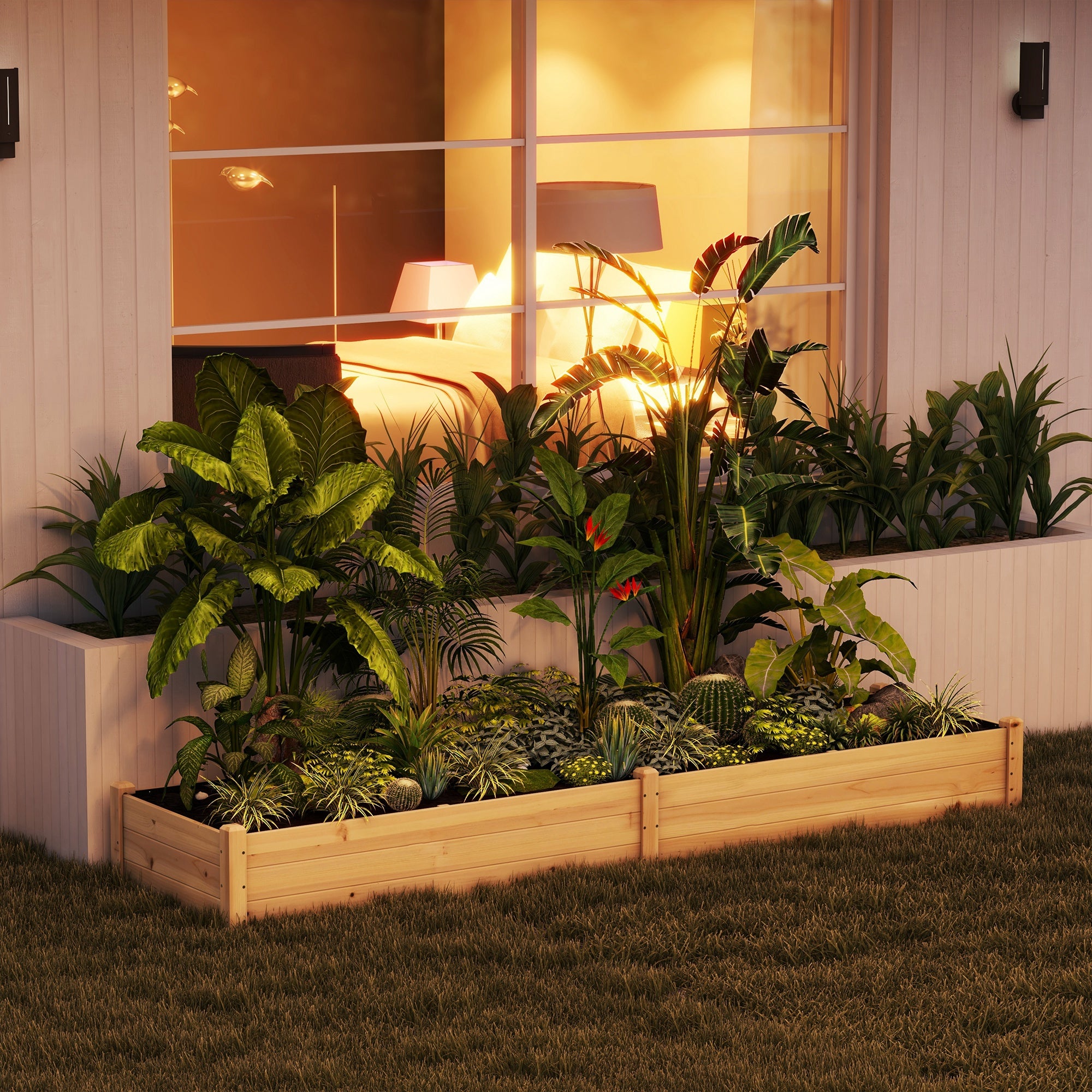 elevated planter indoor Outsunny 96 x 24 Wooden Garden Bed