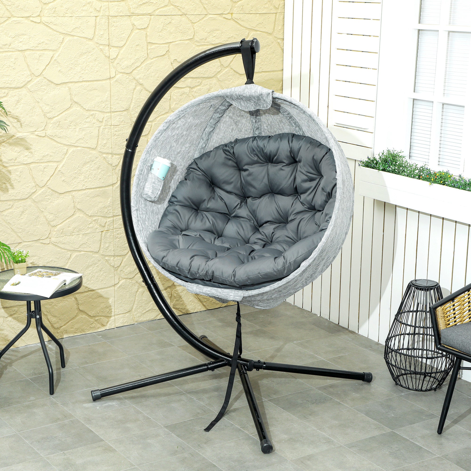 Hanging Egg Chair Outdoor Indoor Garden Swing Chair with Folding