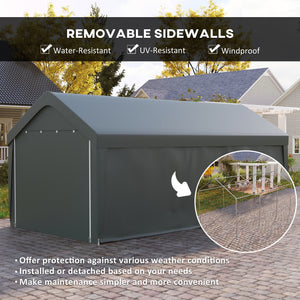 Carport, 10 x 20 ft Portable Garage with 2 Roll-Up Doors, Metal Carport Tent Shelter with Removable Sidewalls for Car, Truck, Garden Tools, Dark Grey