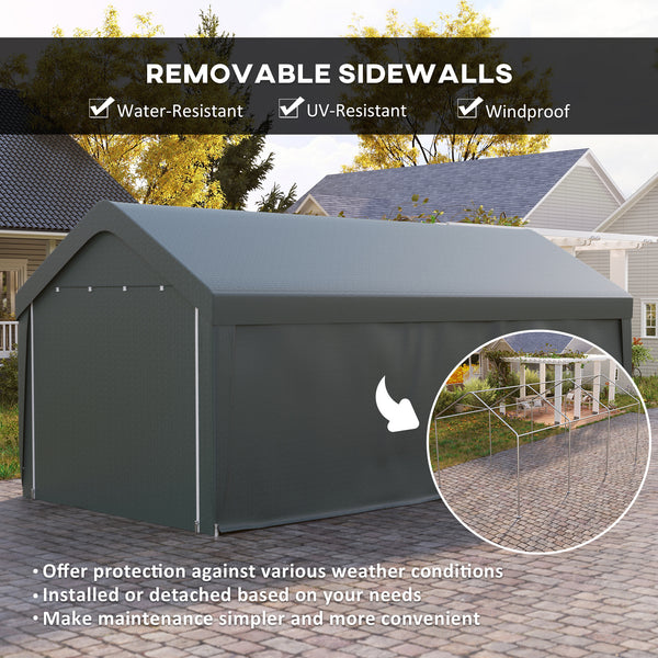 Carport, 10 x 20 ft Portable Garage with 2 Roll-Up Doors, Metal Carport Tent Shelter with Removable Sidewalls for Car, Truck, Garden Tools, Dark Grey