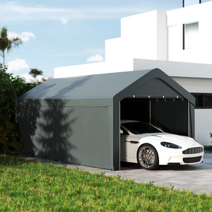 Carport, 10 x 20 ft Portable Garage with 2 Roll-Up Doors, Metal Carport Tent Shelter with Removable Sidewalls for Car, Truck, Garden Tools, Dark Grey