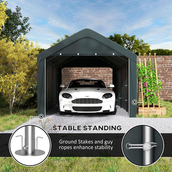 Carport, 10 x 20 ft Portable Garage with 2 Roll-Up Doors, Metal Carport Tent Shelter with Removable Sidewalls for Car, Truck, Garden Tools, Dark Grey