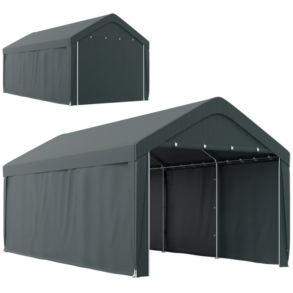 Carport, 10 x 20 ft Portable Garage with 2 Roll-Up Doors, Metal Carport Tent Shelter with Removable Sidewalls for Car, Truck, Garden Tools, Dark Grey