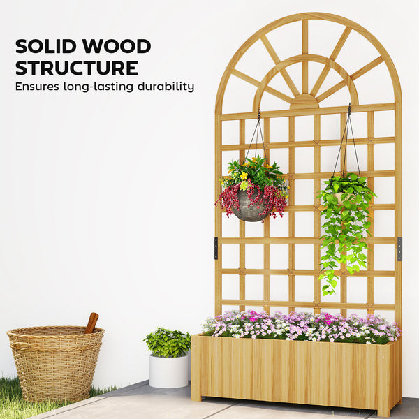 Wooden Raised Planter with Trellis, Raised Bed for Garden with Lattice and Drainage Holes for Climbing Plants, Outdoor Elevated Planter Box for Vegetables Flowers Herbs, 90 x 30 x 180 cm