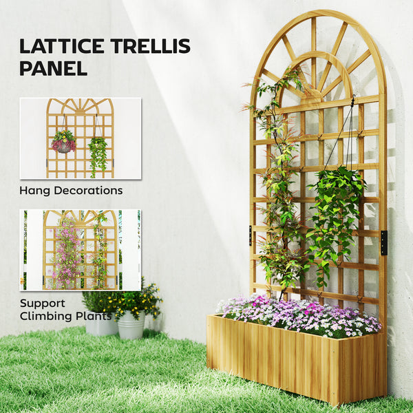 Wooden Raised Planter with Trellis, Raised Bed for Garden with Lattice and Drainage Holes for Climbing Plants, Outdoor Elevated Planter Box for Vegetables Flowers Herbs, 90 x 30 x 180 cm