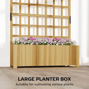 Wooden Raised Planter with Trellis, Raised Bed for Garden with Lattice and Drainage Holes for Climbing Plants, Outdoor Elevated Planter Box for Vegetables Flowers Herbs, 90 x 30 x 180 cm